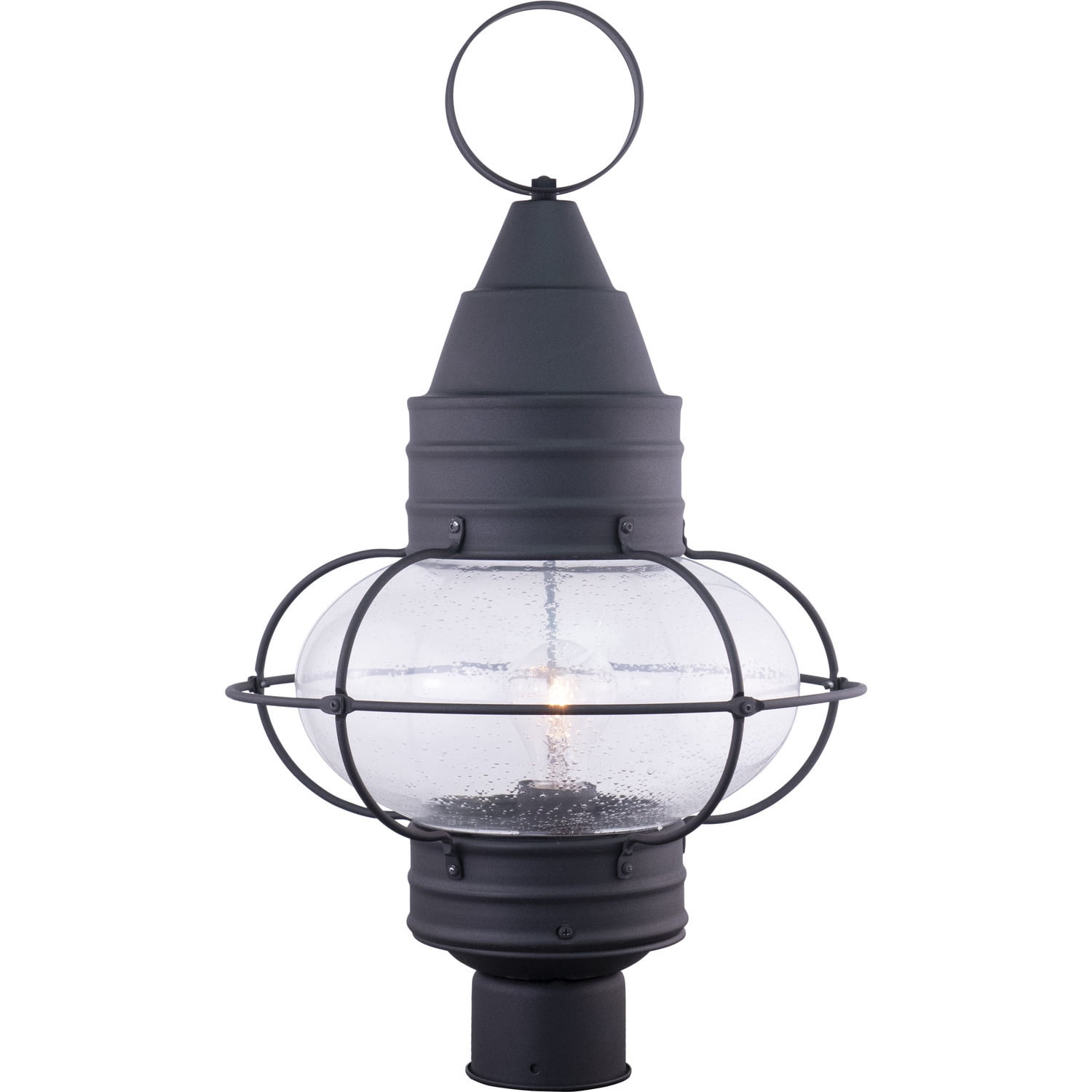 Homestock Asian Allure 1 Light Black Coastal Outdoor Globe Post Light Clear Glass