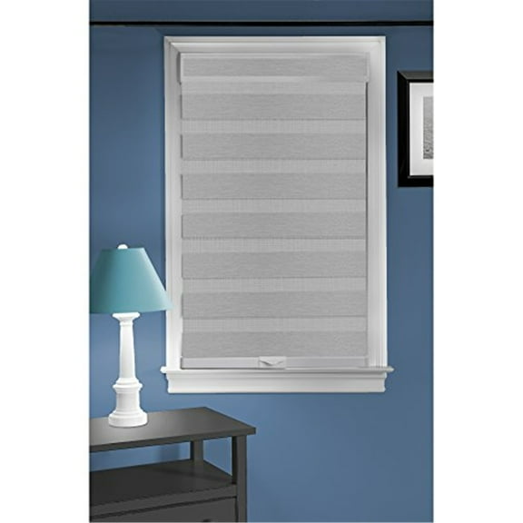 Homestock Asian Allure Cordless Celestial Sheer Double-Layered Window Roller Shade - 48" Width X 72" Length (Heather Gray) - Light Filtering Vinyl Window Privacy Blinds For Bedroom & Dining Room