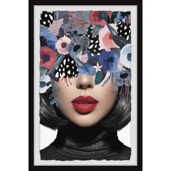 Asian Allure Lips Framed Print 24x16" Wall Art Modern Home Decor Abstract Digital Painting