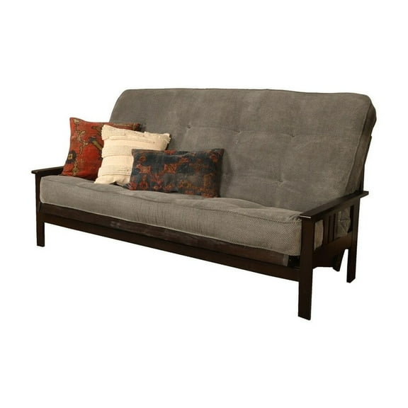 Homestock Modern Minimalism Wooden Futon Frame Set in Espresso Finish, Futon Frame with Mattress, Straight Arm, Versatile and Convertible Design Futon Frame for All Spaces-Color:Marmont Mocha,Size:Que