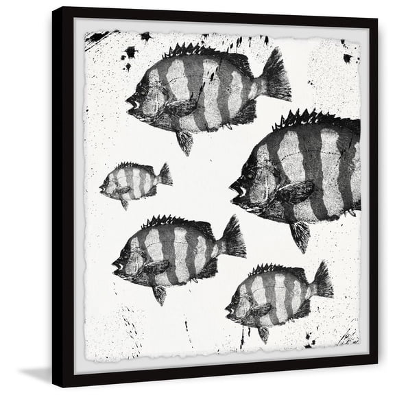 Asian Fusion Fish Painting on Canvas - Wall Art Prints, Modern Home Decor, Large Framed Canvas Art 18x18