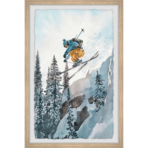 Ski Wall Art Canvas Print - Vertical Asian Ski Drop Painting - Large Modern Home Decor - 24x36 Inch