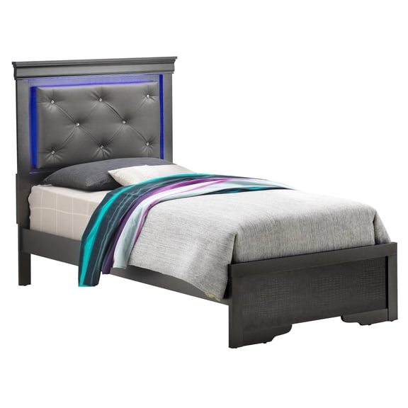 Twin Bed - Baroque Beauty Metallic Black Bed Frame - Stylish Tufted Headboard - Modern Bedroom Furniture