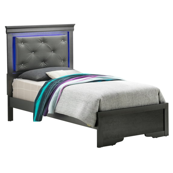 Twin Bed - Baroque Beauty Metallic Black Bed Frame - Stylish Tufted Headboard - Modern Bedroom Furniture