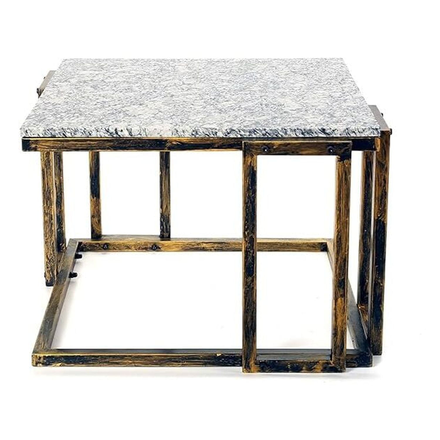14.5" Granite Marble Black and Gold Metal Plant Stand