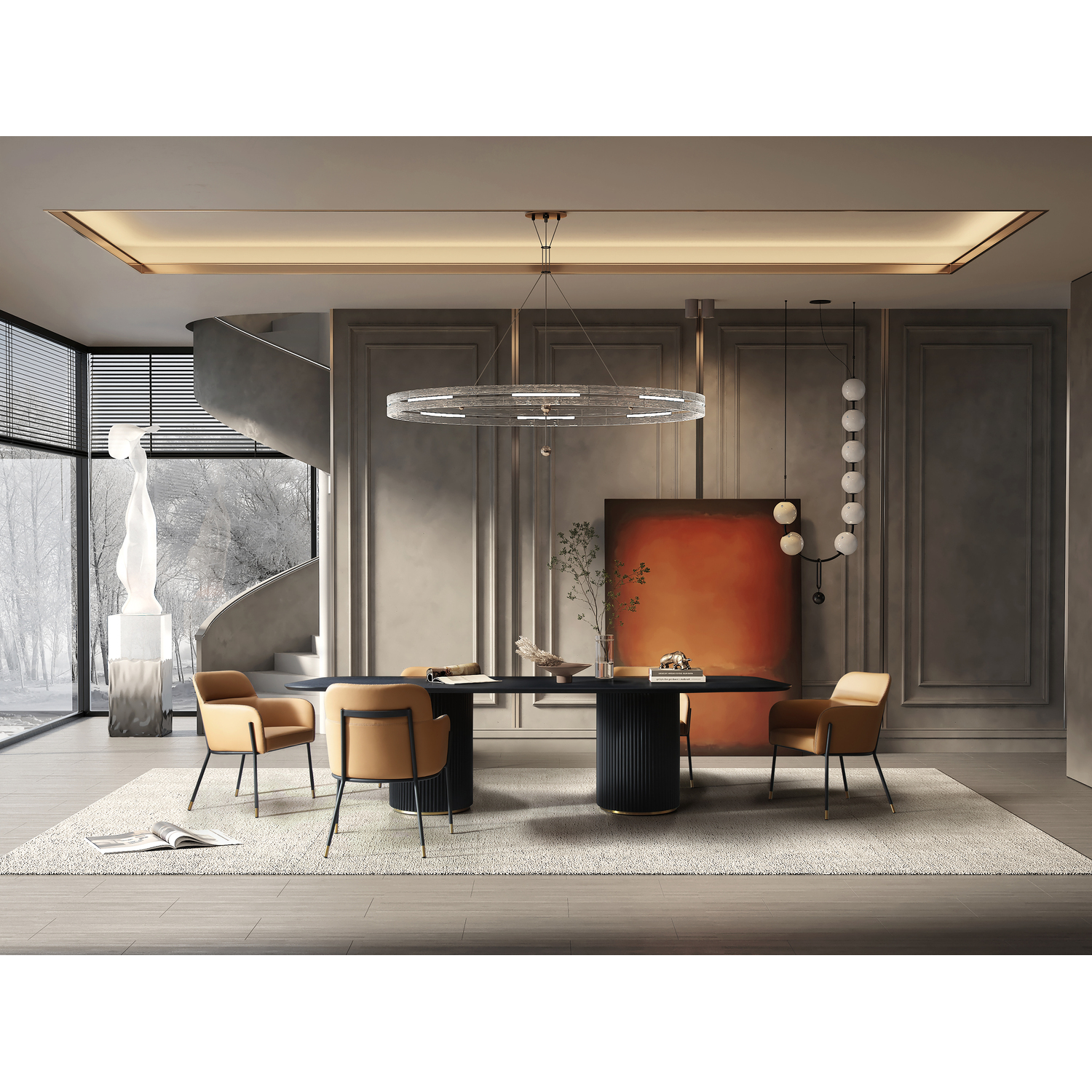 Homestock Baroque Bliss Dining Table, Dining Table, Twin Pedestal ...