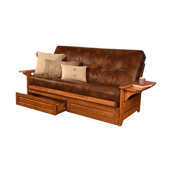 Homestock Baroque Bliss Full Futon with Storage Drawer, Color:Barbados/Light Brown