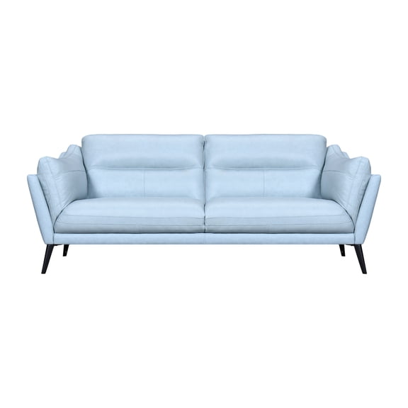 Sky Blue Leather Sofa - Modern Baroque Style Couch for Living Room Seating