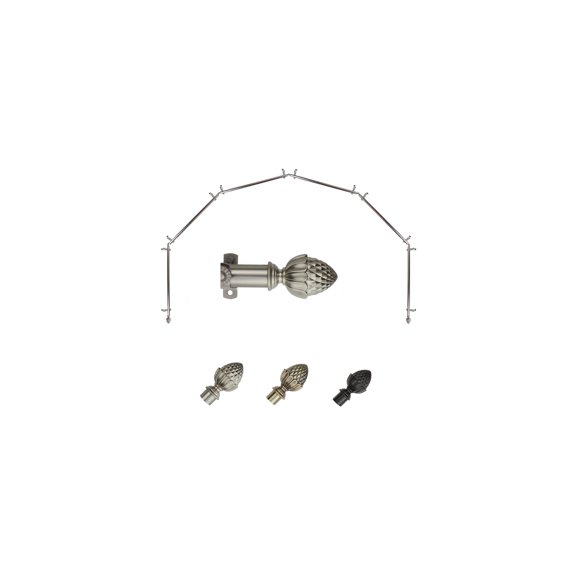 Bay Window Curtain Rod - 13/16 Inch Single Rod - Satin Nickel Finish - Corner Drapery Hardware