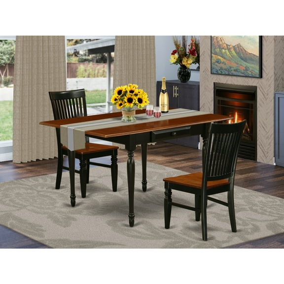 Homestock Baroque Bonanza 3 Pieces Dining Room Table Set - Durable Two 9-Inch Drop Down Leaves Wooden Dining Room Table And 2 Hardwood Seat Dining Room Chairs, Black And Cherry Finish