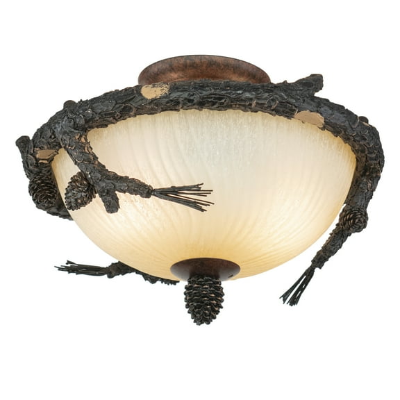 Rustic Ceiling Light - Bronze Pinecone Semi Flush Mount - Wood Fan Light Kit - Indoor Lighting