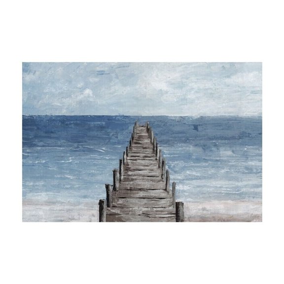 Coastal Dock Painting Print On Canvas Wall Art - 45x30 Inch Framed Ocean Scene Home Decor