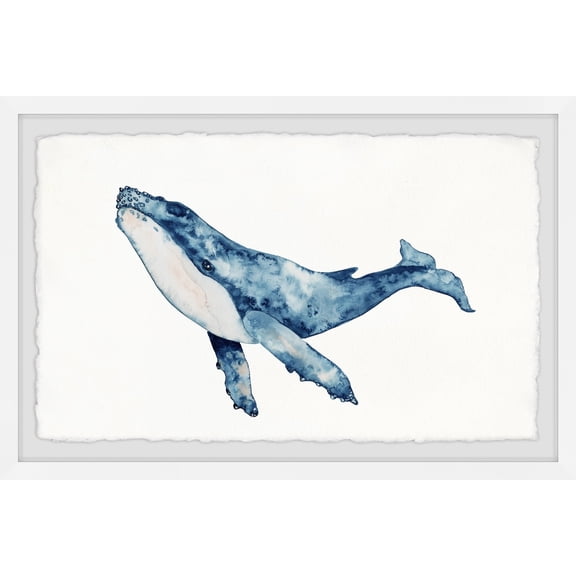 Whale Wall Art Print - 45" x 30" Framed Painting - Coastal Home Decor - Modern Abstract Digital Art