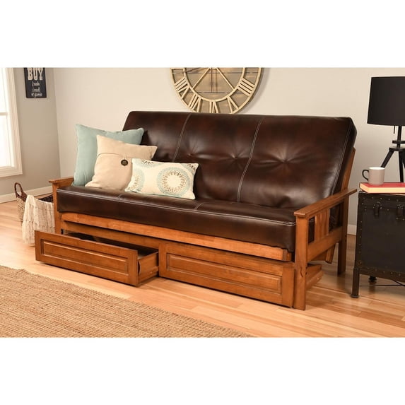 Full Size Futon Frame with Mattress - Hardwood Sofa Bed Convertible 79"