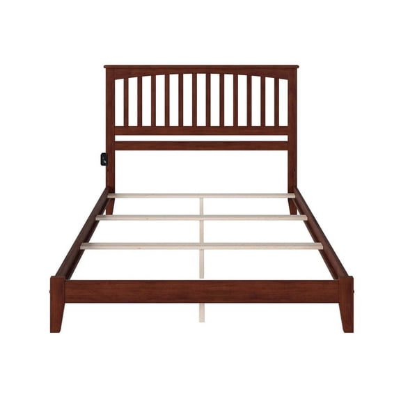 King Size Wood Panel Bed with USB Charger - Baroque Style Bed Frame, Walnut Finish, Solid Wood Construction