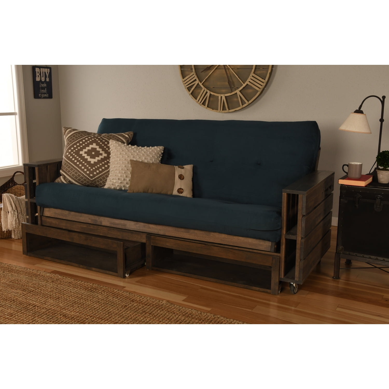 Homestock Baroque Brilliance Futon FrameRustic Walnut Finish