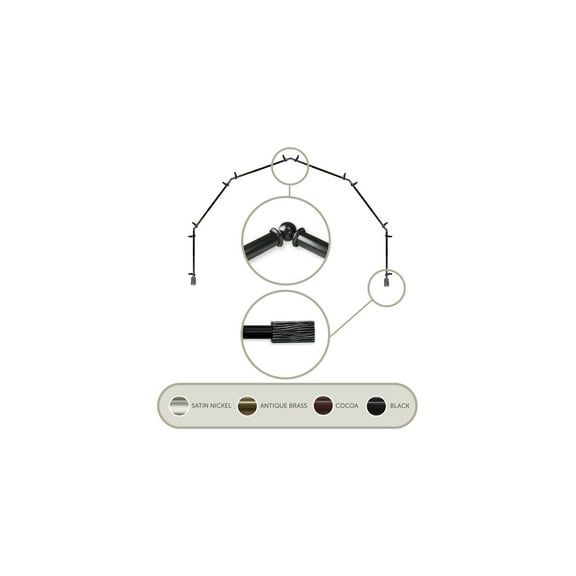 Corner Curtain Rod Black 13/16 Inch 6-Sided Bay Window Rods for Draperies