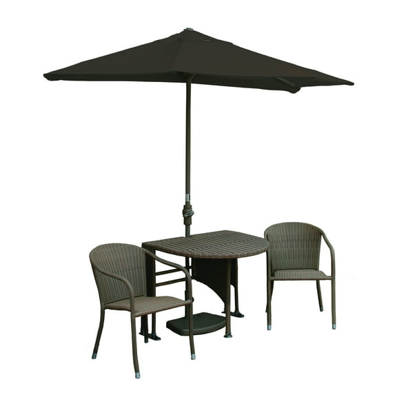 Outdoor Coffee Table Set Wicker Patio Furniture with Umbrella - 5 Piece Terrace Table & Chairs