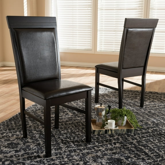 Modern Dark Brown Faux Leather Dining Chairs - Set of 2 - Stylish Armless Design