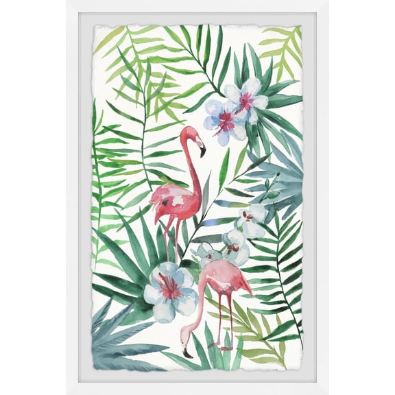 Pink Flamingos Wall Art Print - Beachy Beauty Framed Painting - Contemporary Home Decor - Modern Digital Art