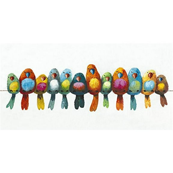 Birds On Wire Wall Art - Colorful Acrylic Painting on Canvas - 48" Wide Home Decor