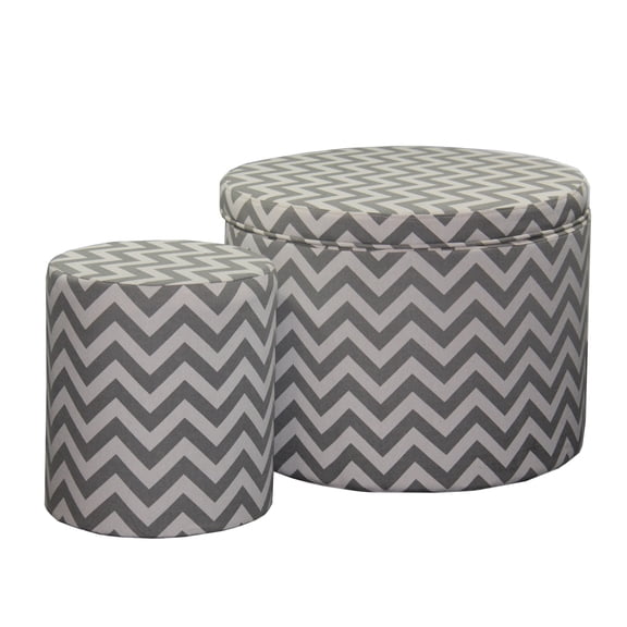 Storage Ottoman Round Seating, Gray Striped Fabric, Hidden Storage, Versatile Home Decor