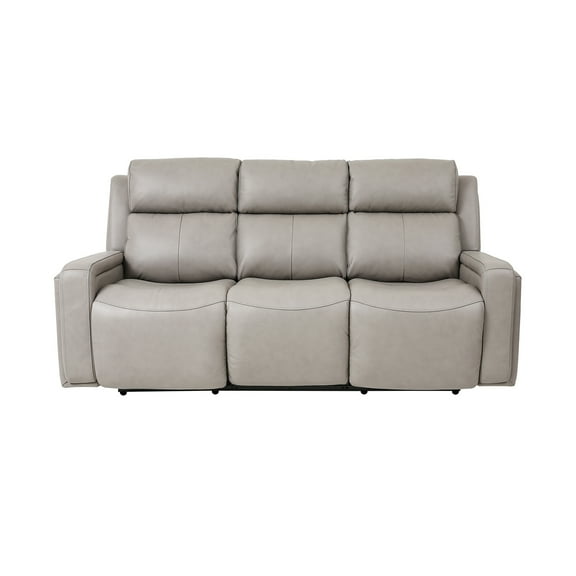 Dual Power Reclining Sofa with HeadrestLumbar Support - Genuine Leather Living Room Couch - Light Grey