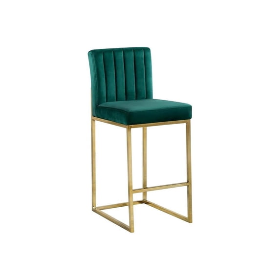 Velvet Counter Stool, Upholstered Bar Stool with Metal Base - 16"W x 19"D x 37.5"H