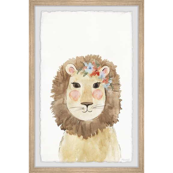 Lion Wall Art Print Framed - Beachy Brave Little Lion Decor - 30x20" Modern Home Painting
