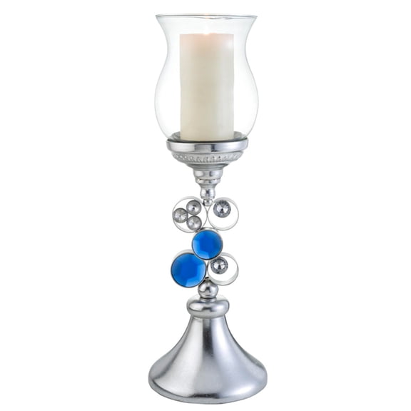 Decorative Candle Holder - Turquoise Gemstone Accent Tabletop Centerpiece - 20.5 Inch Hurricane Candle Lamp
