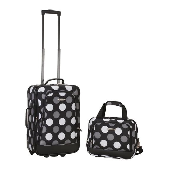 Homestock Bohemian Bliss Carry On Luggage Set - 19" Upright & 12" Tote, New Black Dot, Expandable, Smooth Skate Wheels, Ergonomic Handles, Stylish and Functional