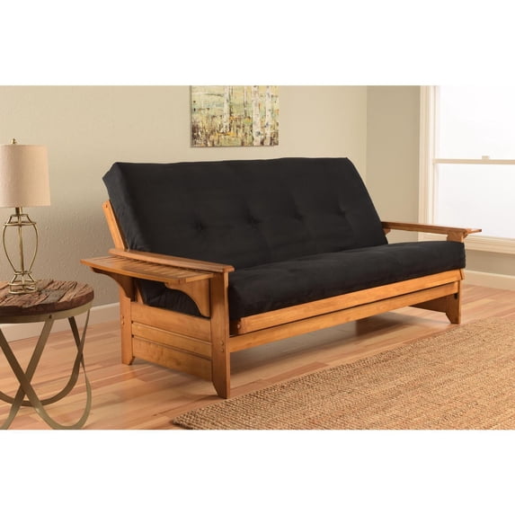 Homestock Bohemian Bliss Futon Frame/Butternut Finish/Suede Black Mattress