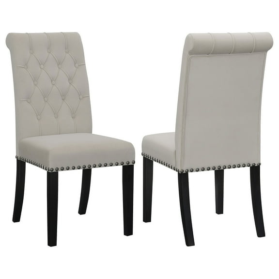 Homestock Bohemian Bliss Tufted Side Chairs with Nailhead Trim, Set of 2, 19.5"W x 19.5"D x 41.5"H, Sand Color, Rustic Espresso Finish