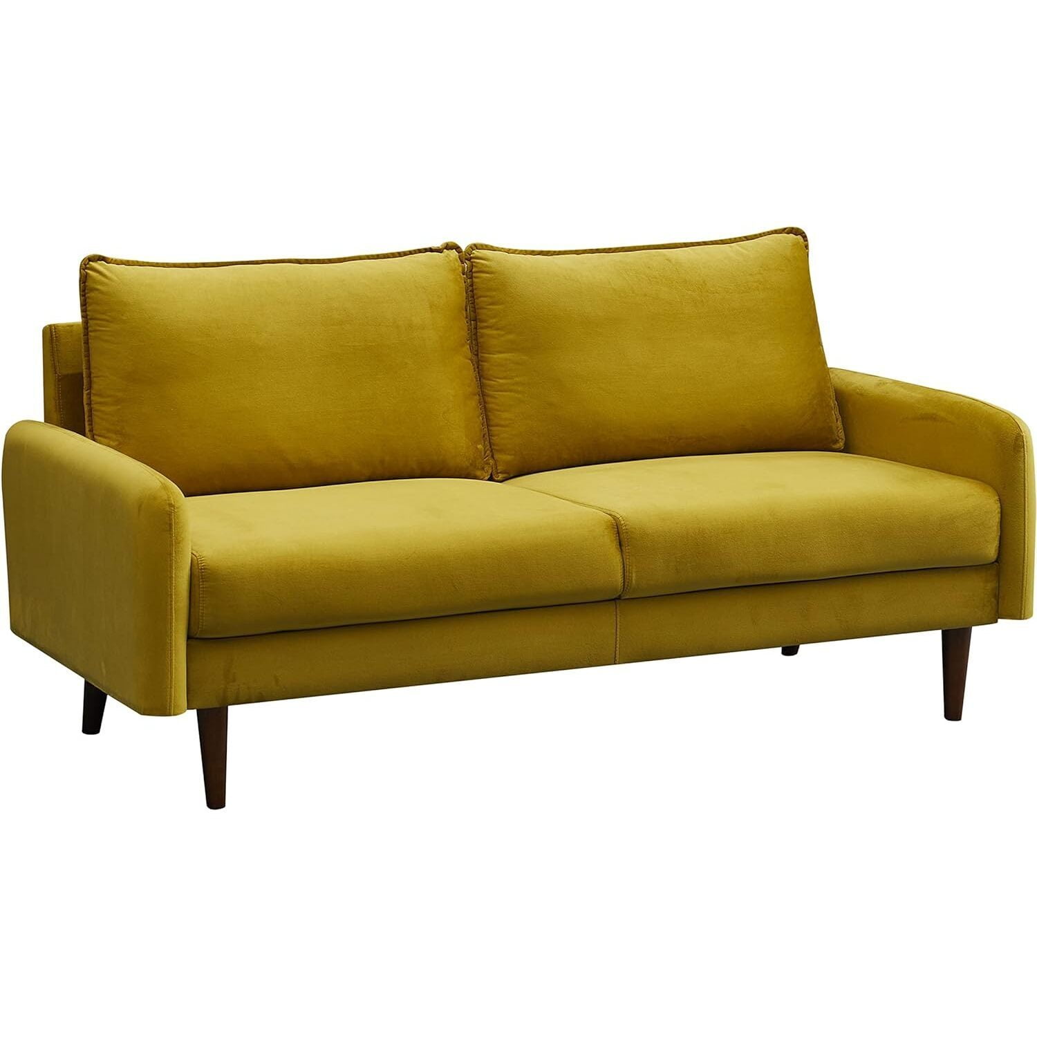 Homestock Bohemian Bliss Velvet Sofa Mid-Century Modern Couch With Wooden Legs For Living Room - Gold