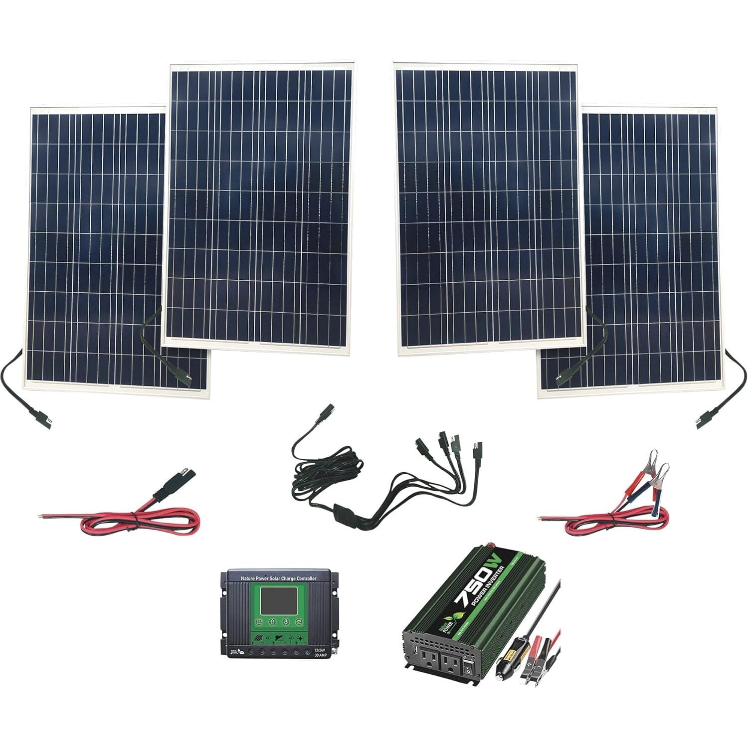 Homestock Boho Beauty Solar Power Kit - 4x110W Panels, 750W Inverter, 30Amp Controller, 440W Total, Portable, Weatherproof, Easy Install, 26.60"x39.70"x1.38", 23.24A, 25-