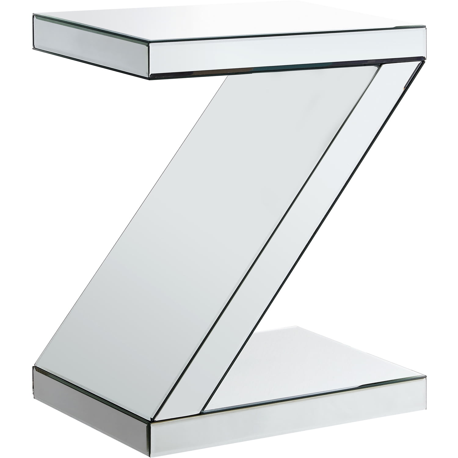 Zee Mirrored Glass and Wood Rectangular End Table