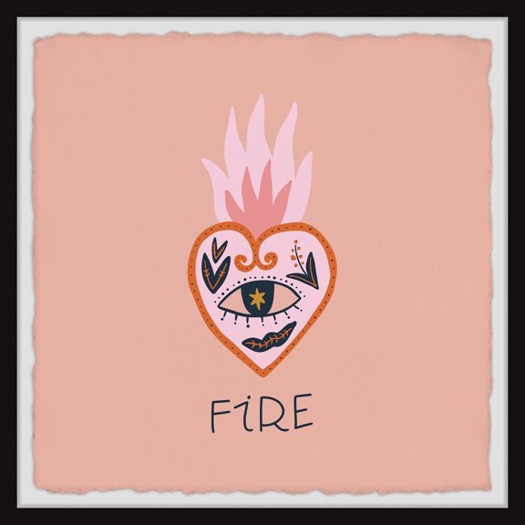 Bohemian Heart Fire Wall Art Print - 24x24 Framed Abstract Home Decor