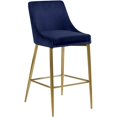 thumbnail image 1 of Homestock Rustic Refinement Modern, Contemporary Velvet Upholstered Counter Stool with Polished Metal Legs and Foot Rest, Set of 2, Ideal for Bar and Pub Height Tables, 21.5"D x 17"W x 38"H-Color:Navy, 1 of 8