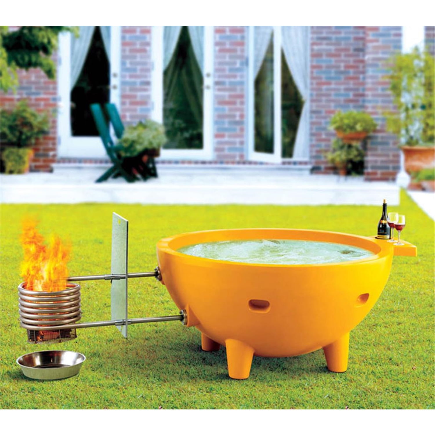 Homestock Boldly Bohemian Orange Firehottub The Round Fire Burning Portable Outdoor Hot Bath Tub - Vibrant Orange Portable Hot Bath Tub, Outdoor Fire Burning Design