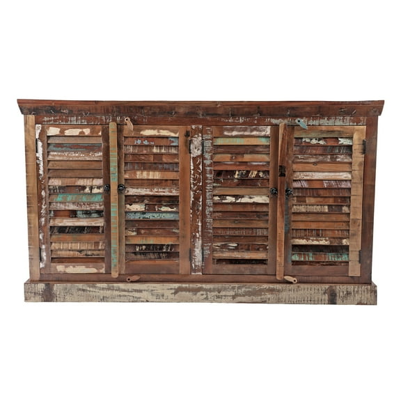 Large Antique Credenza - Solid Wood Storage Cabinet - Chic Shutter Door Buffet Sideboard