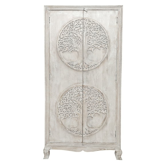 Tall Antique Armoire - White Solid Wood Storage Cabinet - 2 Door Wardrobe - Home Decor