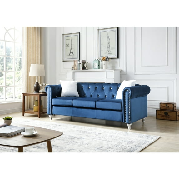 City Chic Sofa - Modern Velvet Living Room Couch, Navy Blue