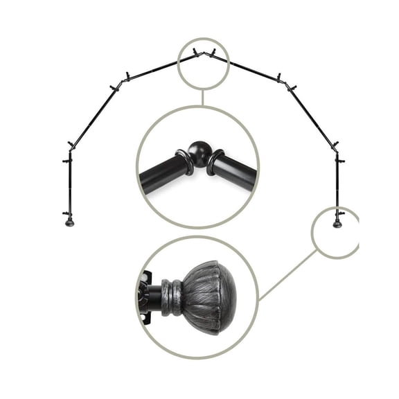 Bay Window Curtain Rod - 6-Sided Corner Rod, Black Drapery Hardware - 13/16 Inch Single Rod