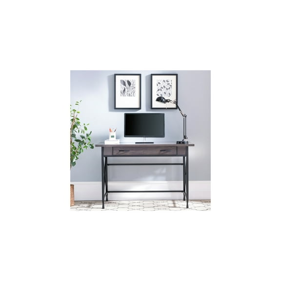 Homestock Classic Charm Computer Desk Made With Matte Black Finish, Drop Front Drawer, Wood/Iron Material, 46" L X 22" W X 30" H, 66 Lb, Smoke Gray - Office Desks, Desks With Keyboard Drawers