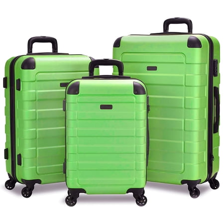 Homestock Classic Comfort Hardside 3-Piece Spinner Luggage Set - Green - (Abs Shell, Tsa Lock, Spinner Wheels, Dimensions: 20" X 13" X 9", Expands 2 Inches)