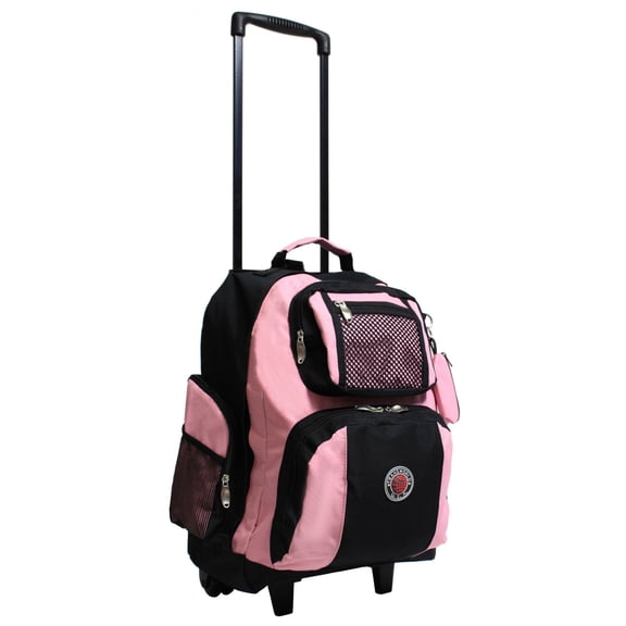 Homestock Coastal Charm 22-Inch Carry-On Rolling Backpack - Black Pink - (Polyester, In-Line Skate Wheels, Retractable Handle, Padded Shoulder Straps, Dimensions: 22" X 16" X 11")