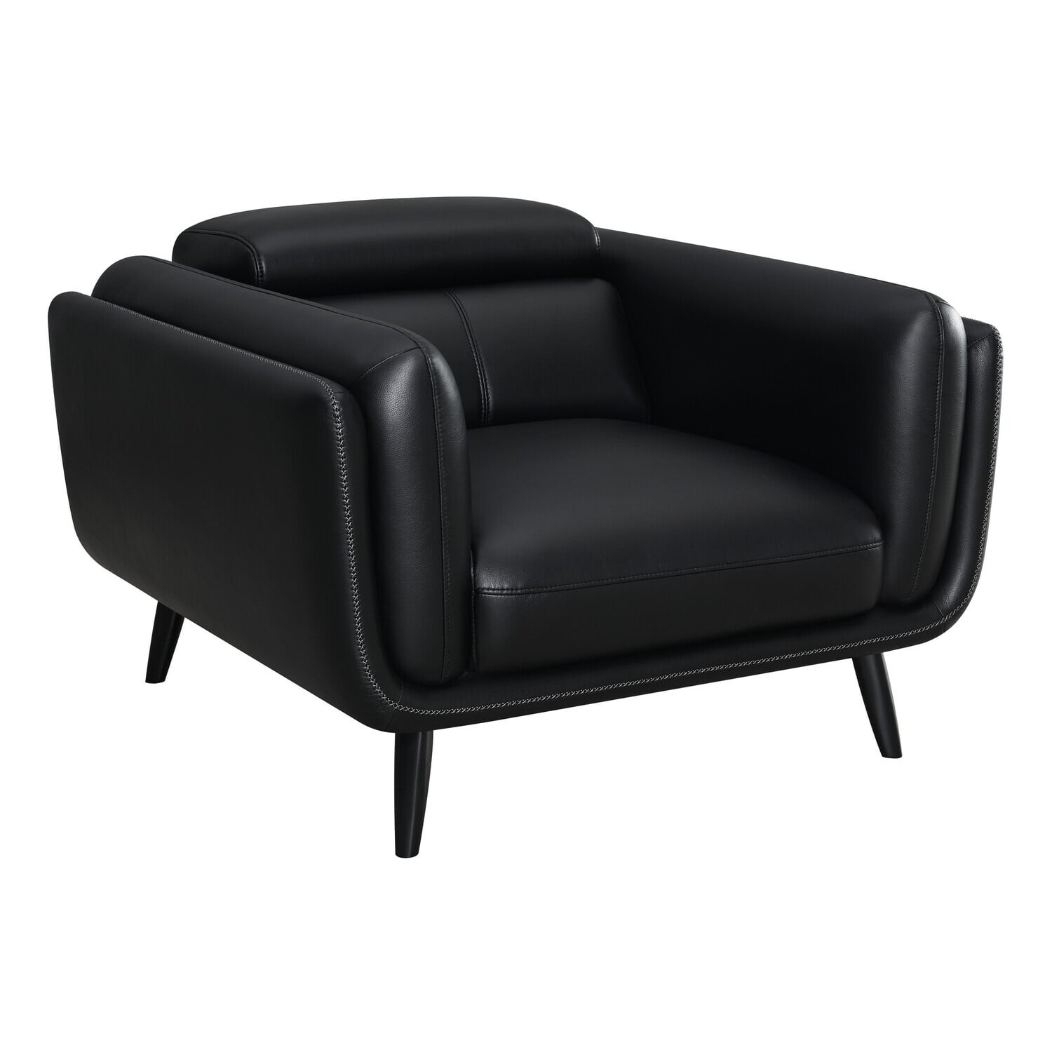 Homestock Coastal Charm 41 Inch Accent Chair Double Track Arms Black Faux Leather Shiny Black Vegan Faux Leather Upholstery Wide Double Track Arms Walmart
