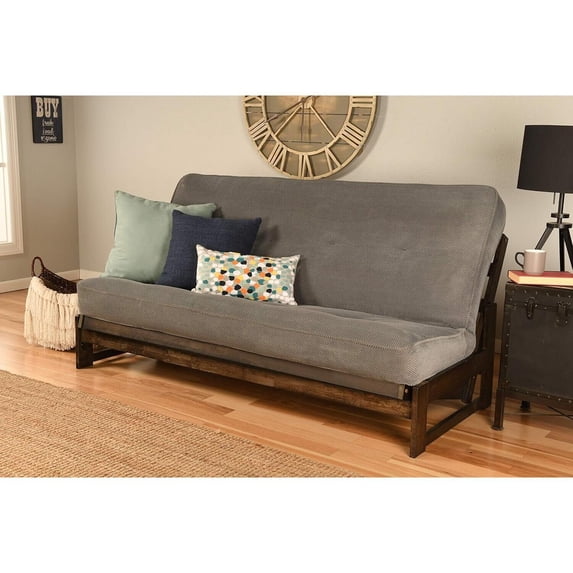 Full Size Futon Frame Set - Convertible Sofa Bed - Hardwood Mocha Finish