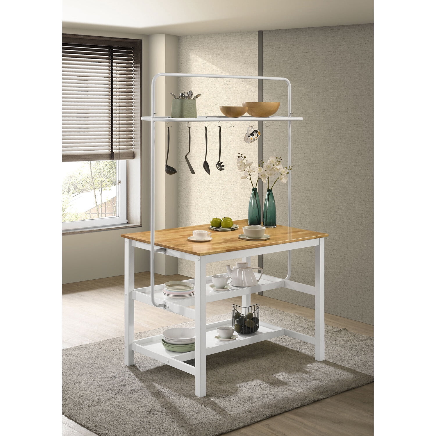 Homestock Coastal Charm Kitchen Island Counter Height Table With Pot ...