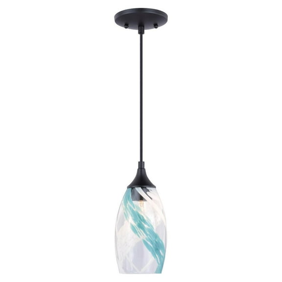 Coastal Cottage Mini Pendant Light - Blue Glass Ceiling Light - Bronze Finish - Kitchen Island Lighting